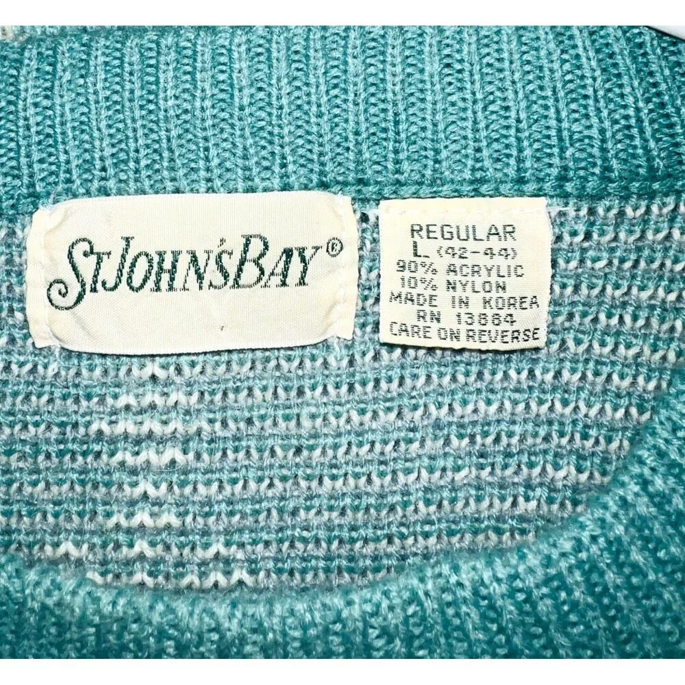 St. Johns Bay Women’s Teal/Purple & White Geometric Sweater Large Acrylic/Nylon - Picture 3 of 4